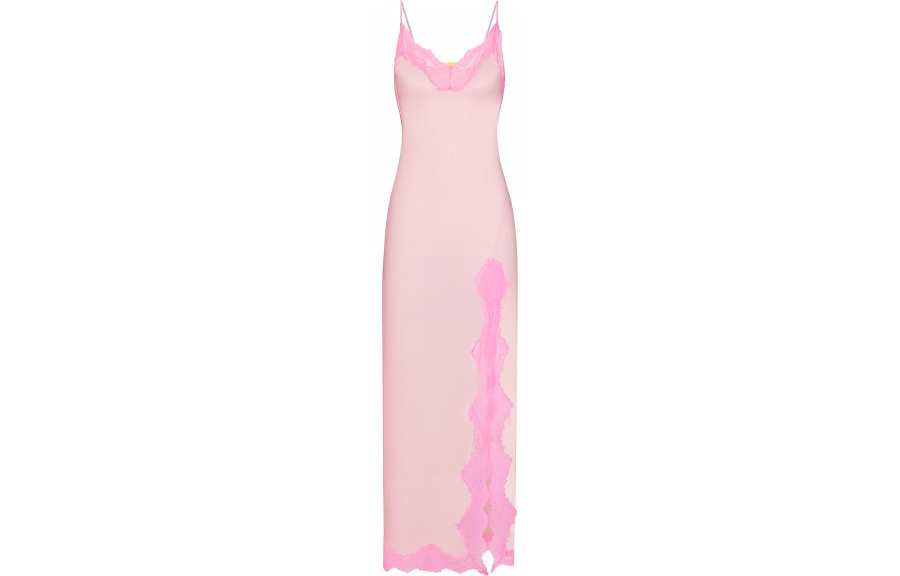 Skims Valentine's Day Collection WOVEN SHINE LACE LONG DRESS Slip Dress Women's CHERRY BLOSSOM/Cherry Blossom Color