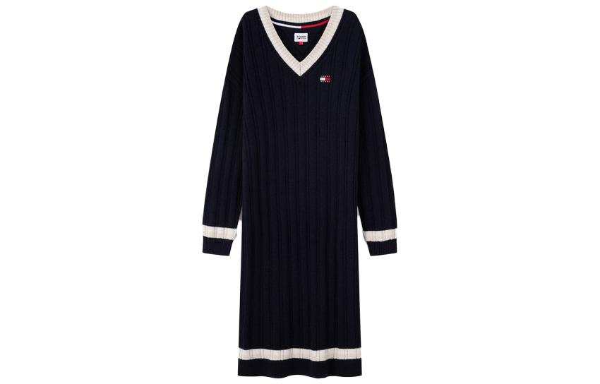 Tommy Hilfiger Long Sleeved Dresses Women's V Neck Moderate Mid Length