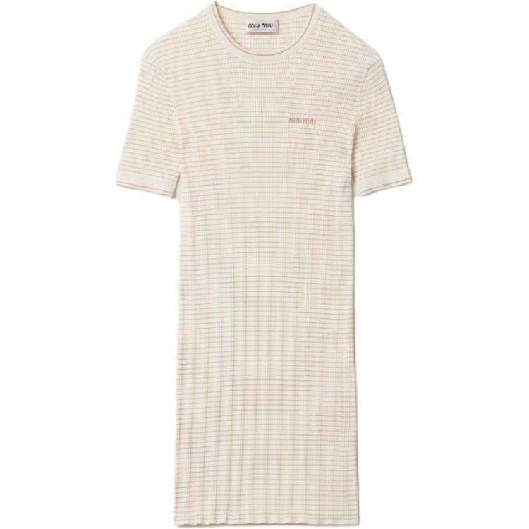 MIU MIU Short Sleeved Dress Women's Beige