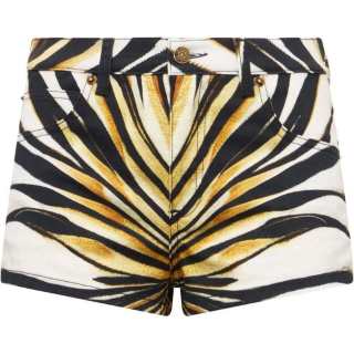 Roberto Cavalli Ray Of Gold Print Denim Shorts