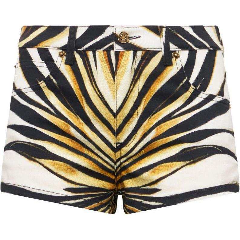 Roberto Cavalli Ray Of Gold Print Denim Shorts