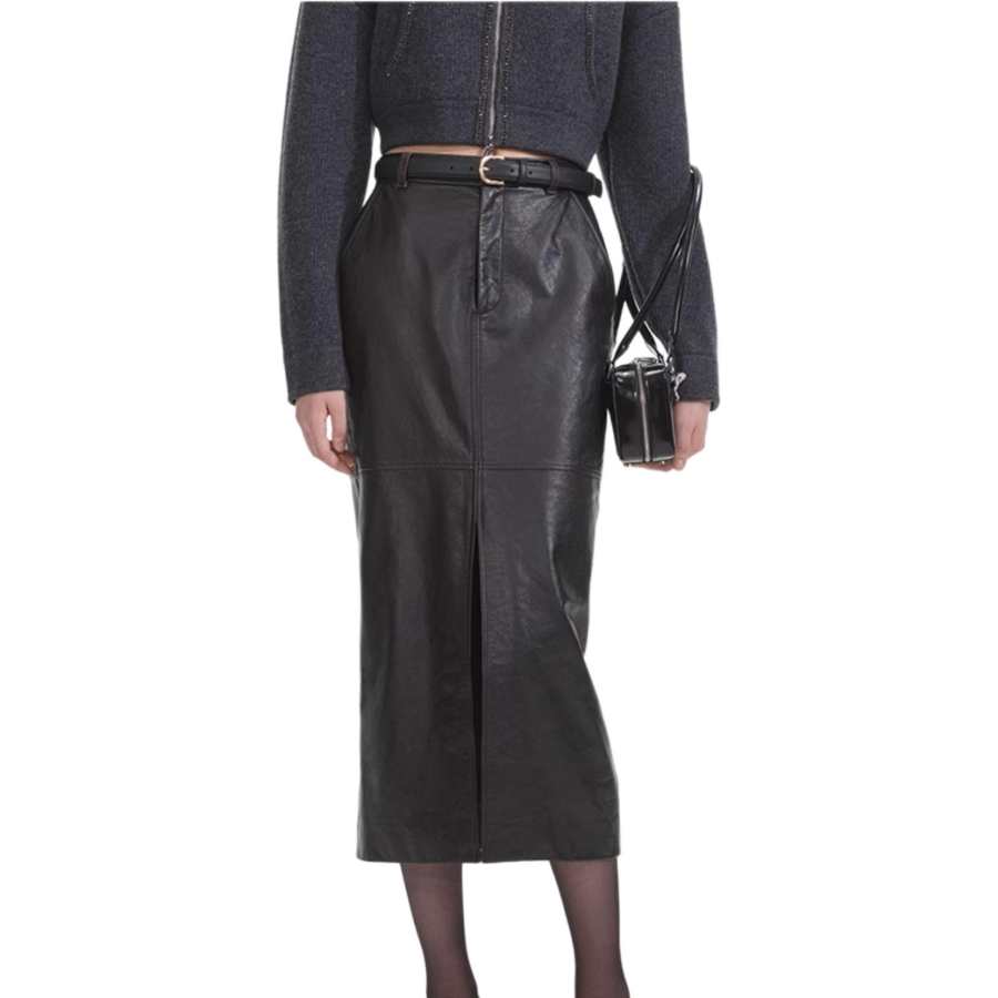 Self-portrait Self portrait Leather Long Skirt Women's Classic Black