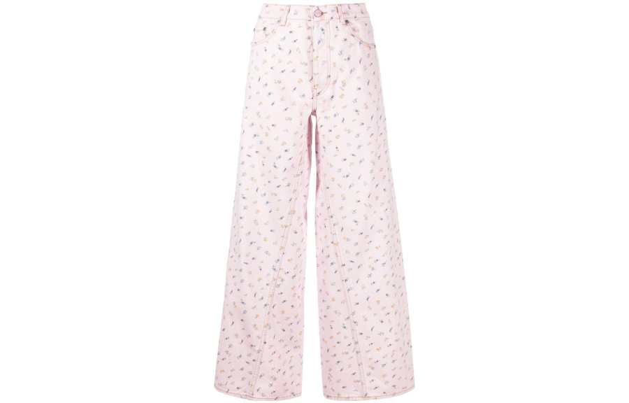 GANNI Tulle Flower Print Joezy Jeans 'Pink'