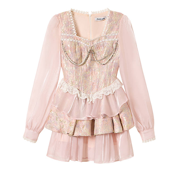 Fabric Pig Long Sleeved Dress Women's Pink
