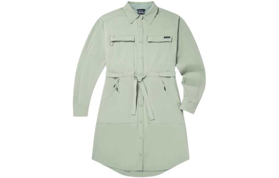Columbia Long Sleeved Dresses Women's Green Shirt Collar Moderate Mid Length