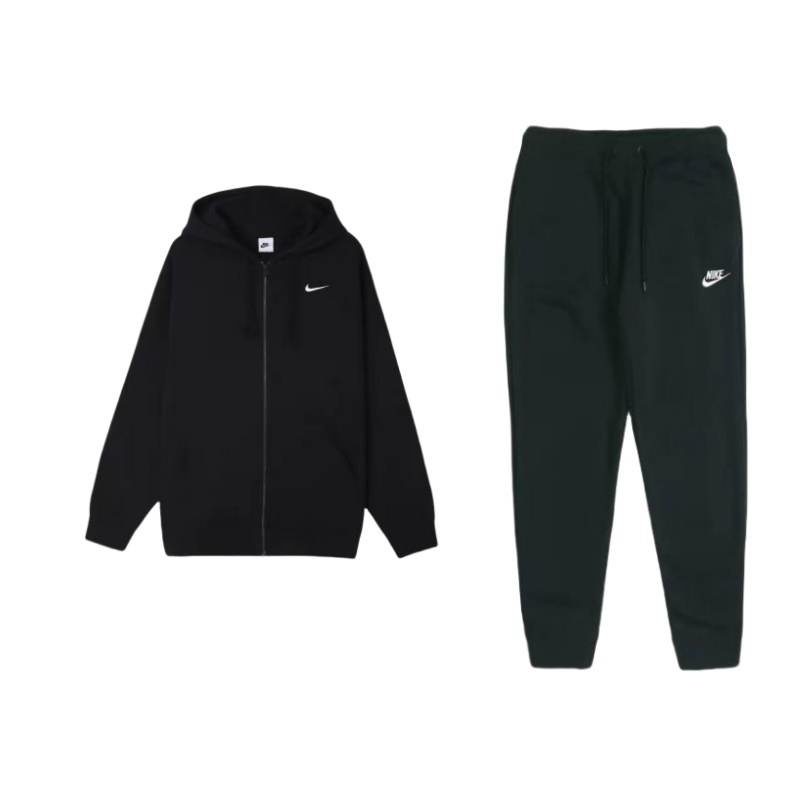 Nike Nike Zippered Fleece Lined Hooded Coat With Fleece Lined Sports Pants Sweatshirt Set Women's Black