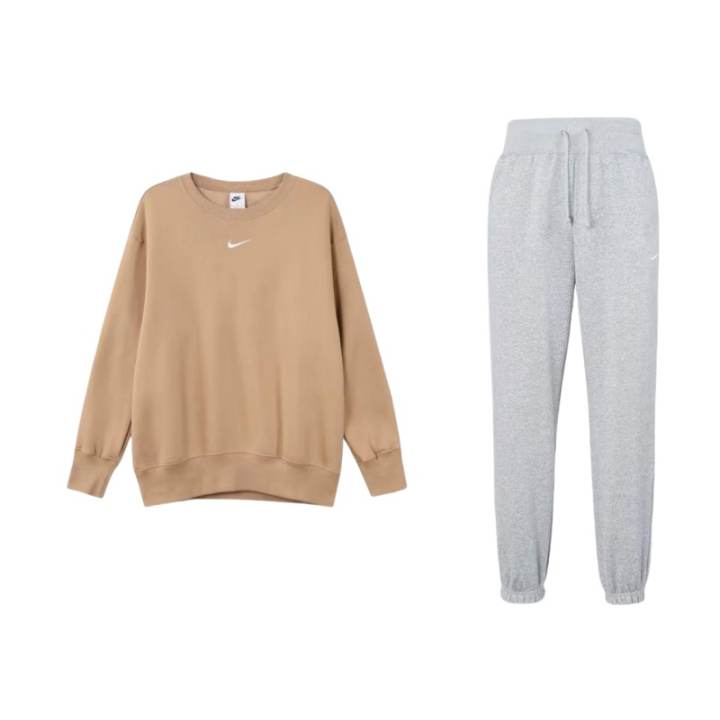 Nike Nike Sportswear Phoenix Fleece Solid Color Logo Label Crew Neck Fleece Lined Pullover Top Pants Sweatshirt Set Women's