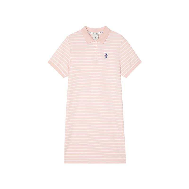 Skechers Short Sleeved Dresses Women's Light Pink White Stripes Moderate Midi Skirt