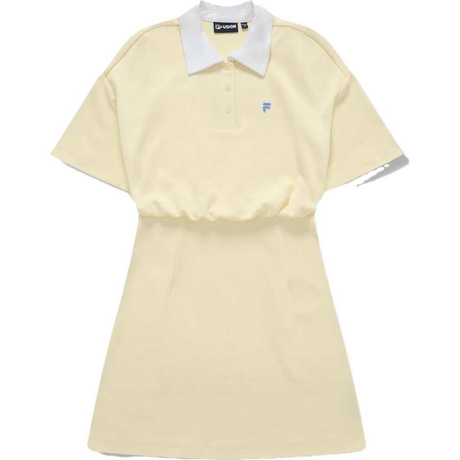 FILA FUSION Tennis Short Sleeved Dress Women's Orange Beige Yellow