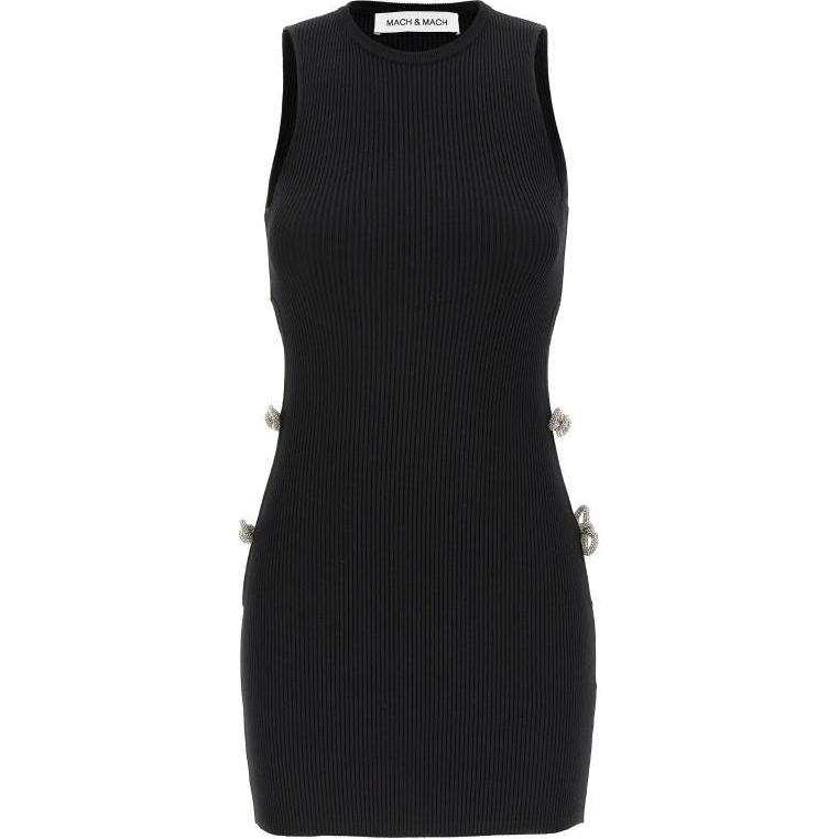 MACH & MACH Cut-Out Bow Embellished Ribbed Mini Dress