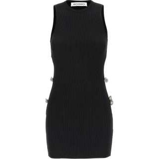 MACH & MACH Cut-Out Bow Embellished Ribbed Mini Dress