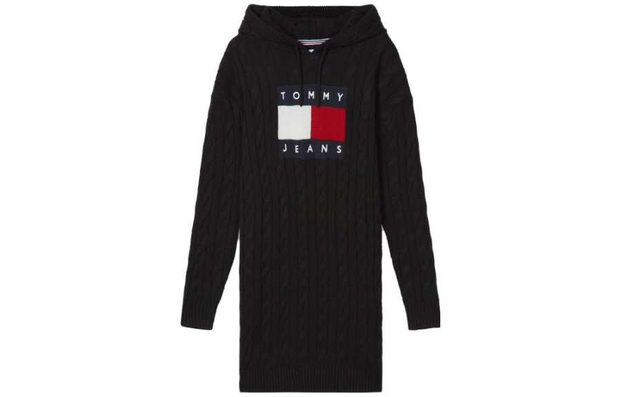 Tommy Hilfiger Long Sleeved Dresses Women's Black Bds Hooded Thickened Mid Length