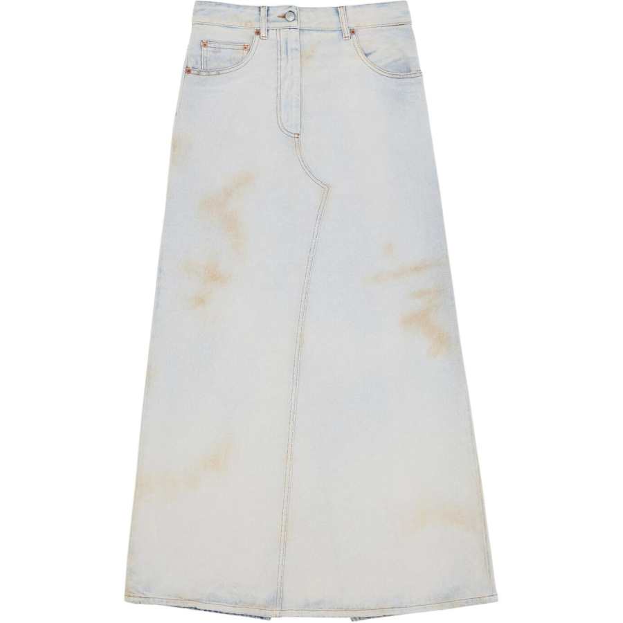 MM6 Maison Margiela Logo Patch Distressed Denim Midi Skirt