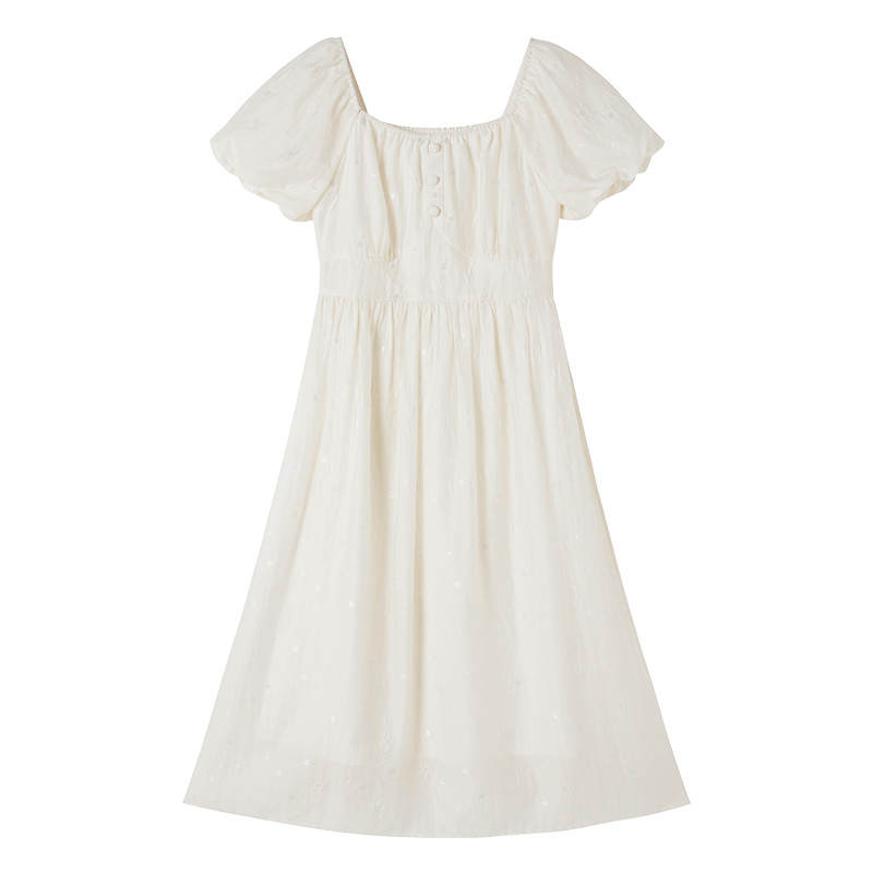 XIANGYING Short Sleeved Dress Women's Ecru