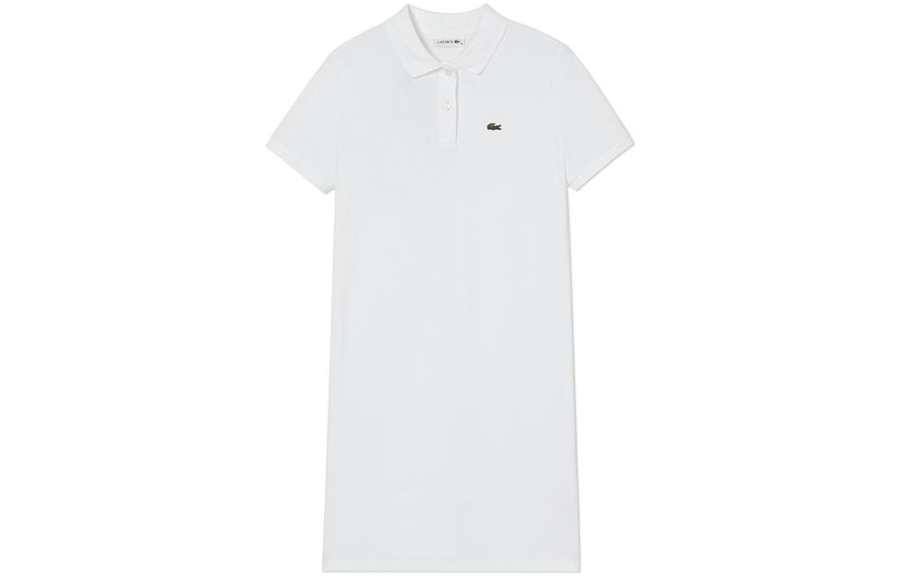 LACOSTE Short Sleeved Dresses Women's White Polo Collar Moderate Mid Length