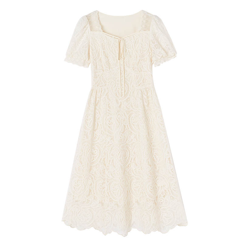 XIANGYING Short Sleeved Dress Women's Ecru
