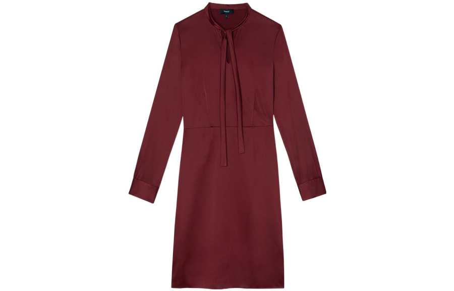 THEORY Chinese New Year SS23 Long Sleeved Dresses Women's Dubarry Cinnabar Red Crew Neck Moderate