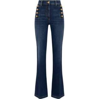Elisabetta Franchi Side Button Placket Bell Bottom Stretch Jeans