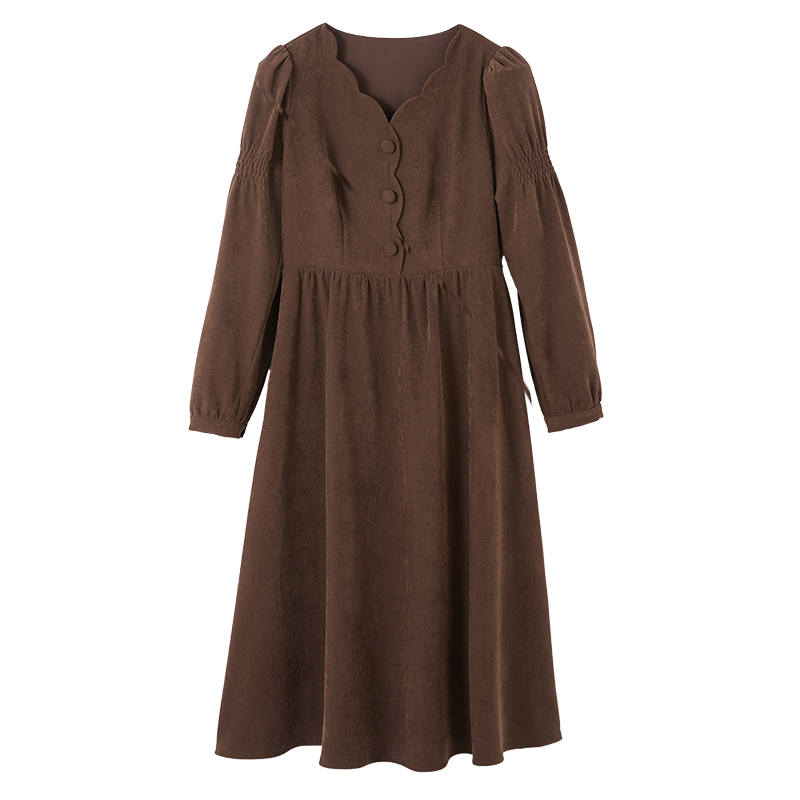 XIANGYING Long Sleeved Dress Women's Coffee