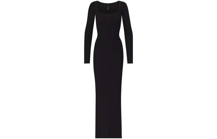 Skims SOFT LOUNGE LONG SLEEVE DRESS Long Sleeved Dress Women's Obsidian Black