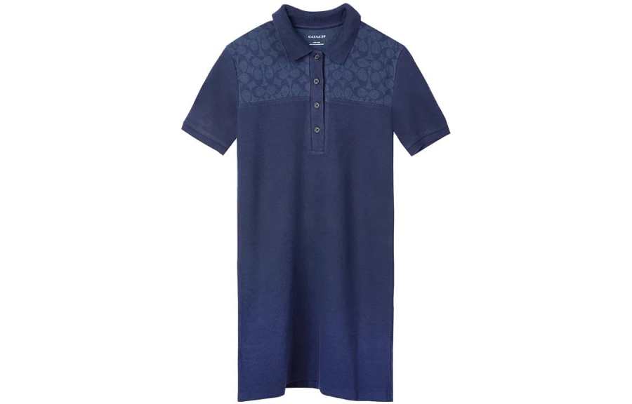COACH Short Sleeved Dresses Women's Navy Polo Collar Moderate