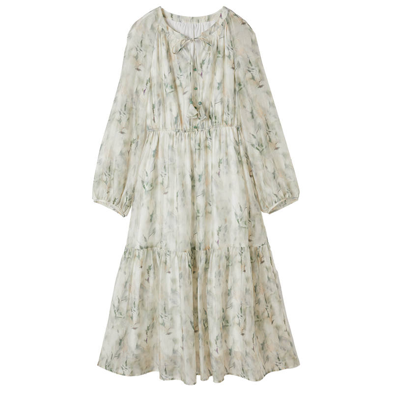 XIANGYING Long Sleeved Dress Women's Green