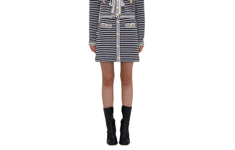 Self-portrait Self Portrait Casual Short Skirts Women's Blue Stripes Pattern Moderate Short Bodycon Skirt