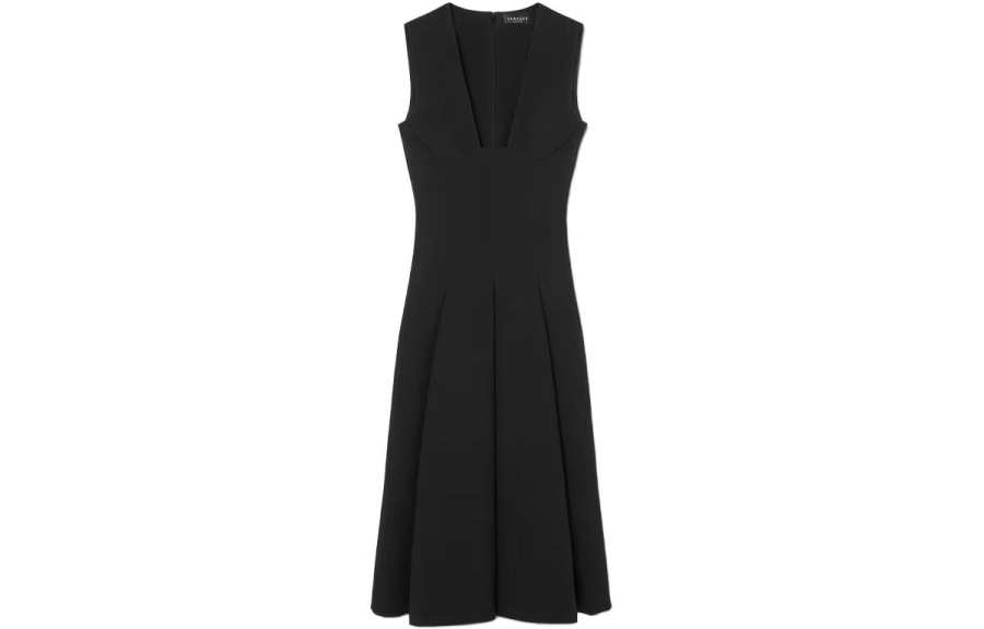 VERSACE VERSACE V Neck Pleated Midi Dress