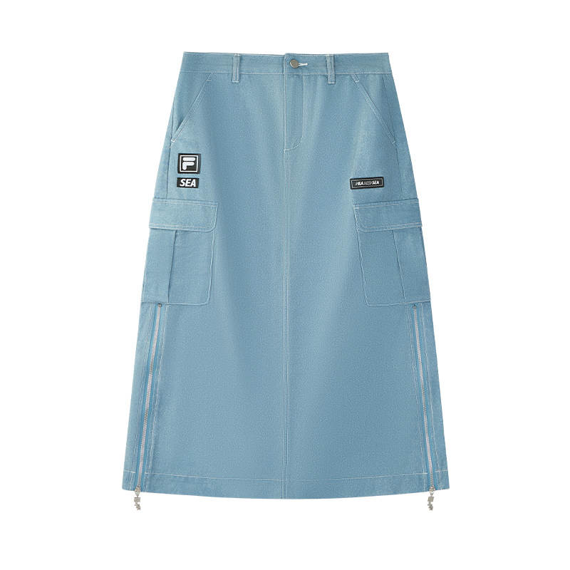 FILA FUSION Versatile Denim Long Skirt Women's Relaxed Blue