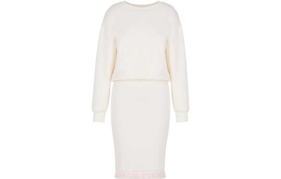 ARMANI EXCHANGE Long Sleeved Dresses Women's White Crew Neck Moderate Short