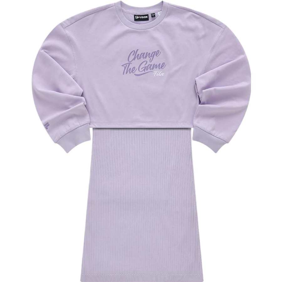 FILA FUSION Long Sleeved Dresses Women's Light Purple Crew Neck Moderate Long