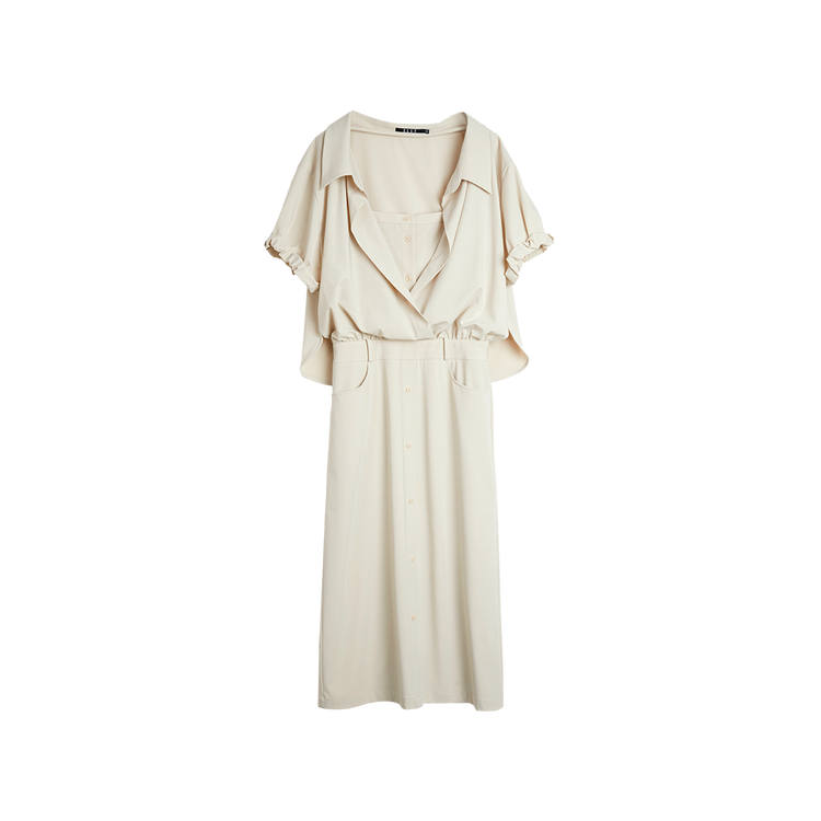 ELLE Short Sleeved Dress Women's Light Khaki