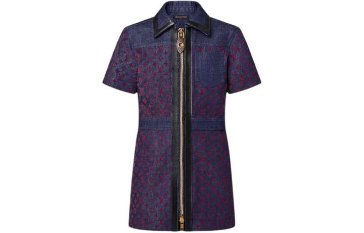 LOUIS VUITTON LOUIS VUITTON Flocked Monogram Denim Zip-Up Dress