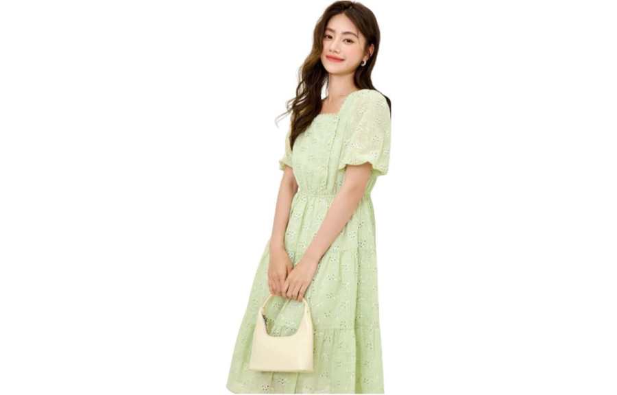 XIANGYING Short Sleeved Dress Women's Fruit Green