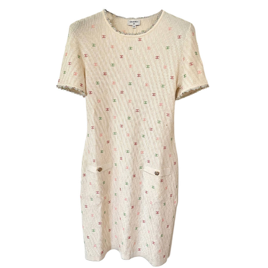 CHANEL Short Sleeved Dress Women's Beige