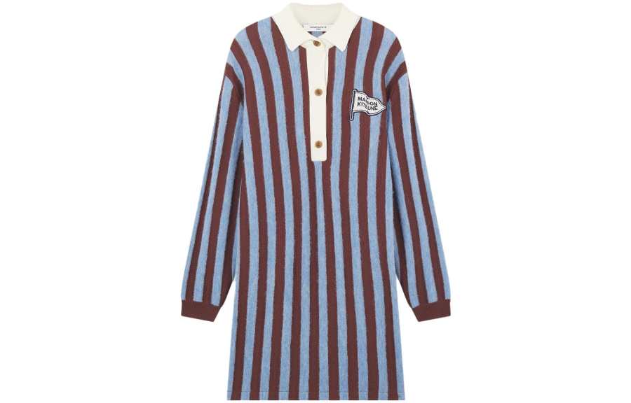 Maison Kitsune Long Sleeved Dresses Women's Blue Shirt Collar Moderate Short