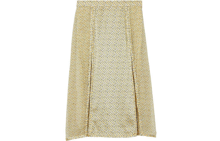 Burberry Monogram Print Silk Pleated Skirt 'Pale Yellow'