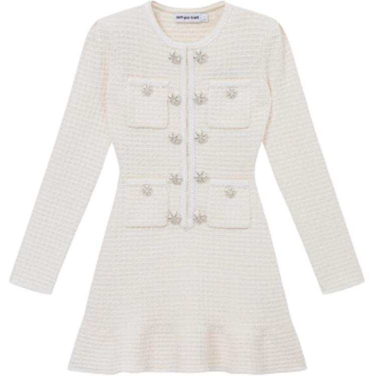 Self-portrait Self portrait Long Sleeved Dress Women's Ivory White