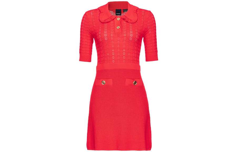 PINKO Pointelle-Knitted Short-Sleeved Mini Dress