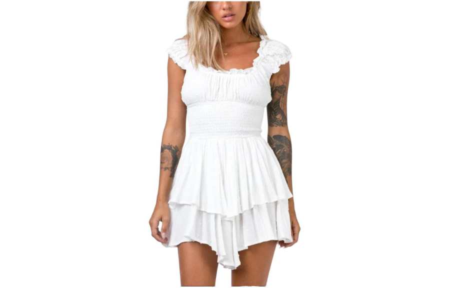 PRINCESS POLLY THE LOVE GALORE ROMPER WHITE LOWERIMPACT Short Sleeved Dress Women's White/White