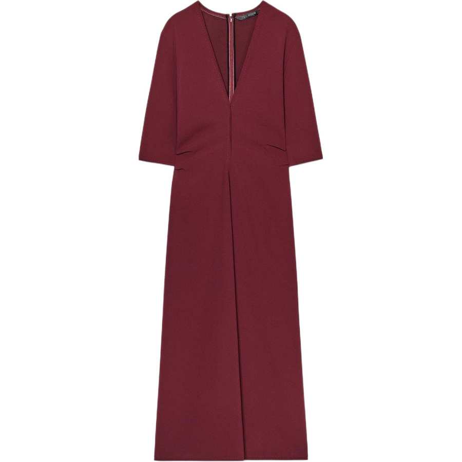 ZARA ZW Short Sleeved Dress Women's Dark Red