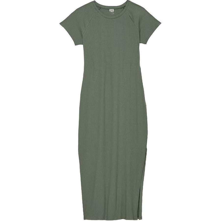 Victoria's Secret PINK CONTOUR RIBBED MIDI DRESS/Forest Pine Short Sleeved Dress Women's Forest Pine