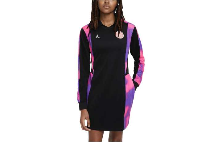 Jordan Jordan Paris Saint Germain Long Sleeved Dresses Women's Black Lapel Moderate Short