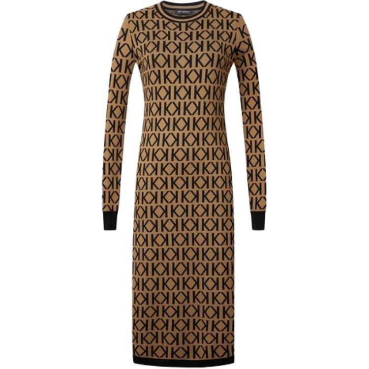 KARL LAGERFELD / Karl Lagerfeld Jeans Long Sleeved Dress Women's Yellow Base Black Text