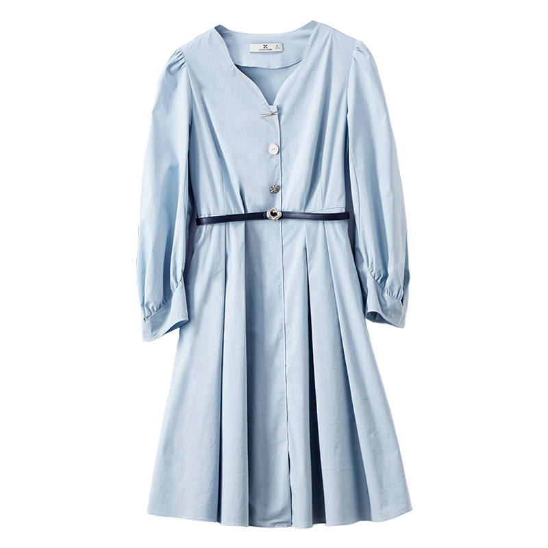 XIANGYING Long Sleeved Dress Women's Blue