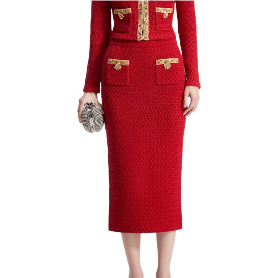 Self-portrait Self portrait Knit Long Skirt Women's True Red