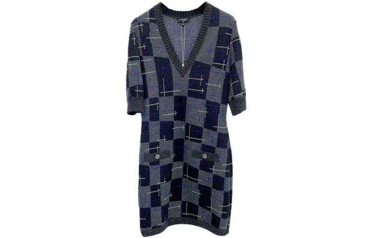 CHANEL 21B Short Sleeved Dress Women's Blue