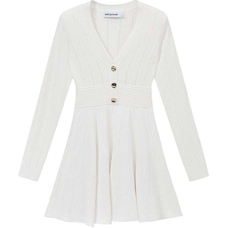 Self-portrait Self portrait Long Sleeved Dress Women's Pure White