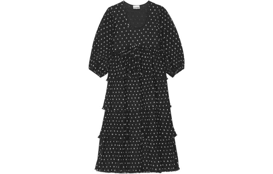 GANNI Graphic print Short sleeve Layered Midi Dress