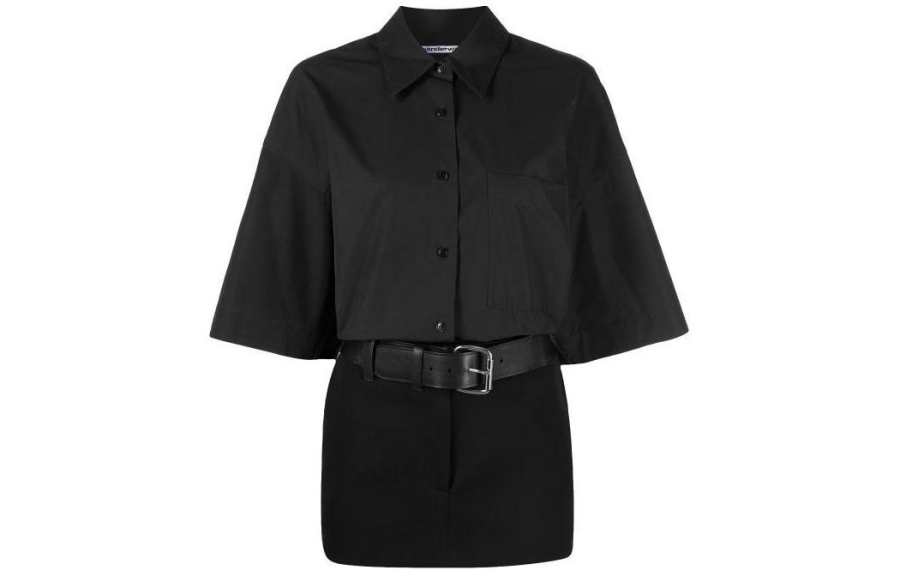 Alexander Wang Belted Hybrid Mini Shirtdress Short Sleeved Dress Women's Black
